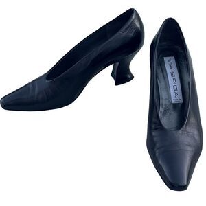 Via Spiga Black Leather Slip-On 3" Pump w/Hourglass Heel Perfect Condition 7.5AA